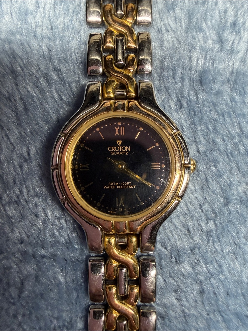 Croton Two-Tone Gold and Silver Link Bracelet Watch with Black Dial